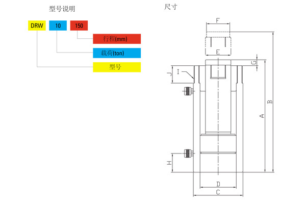 DRW型双作用分离式千斤顶尺寸图